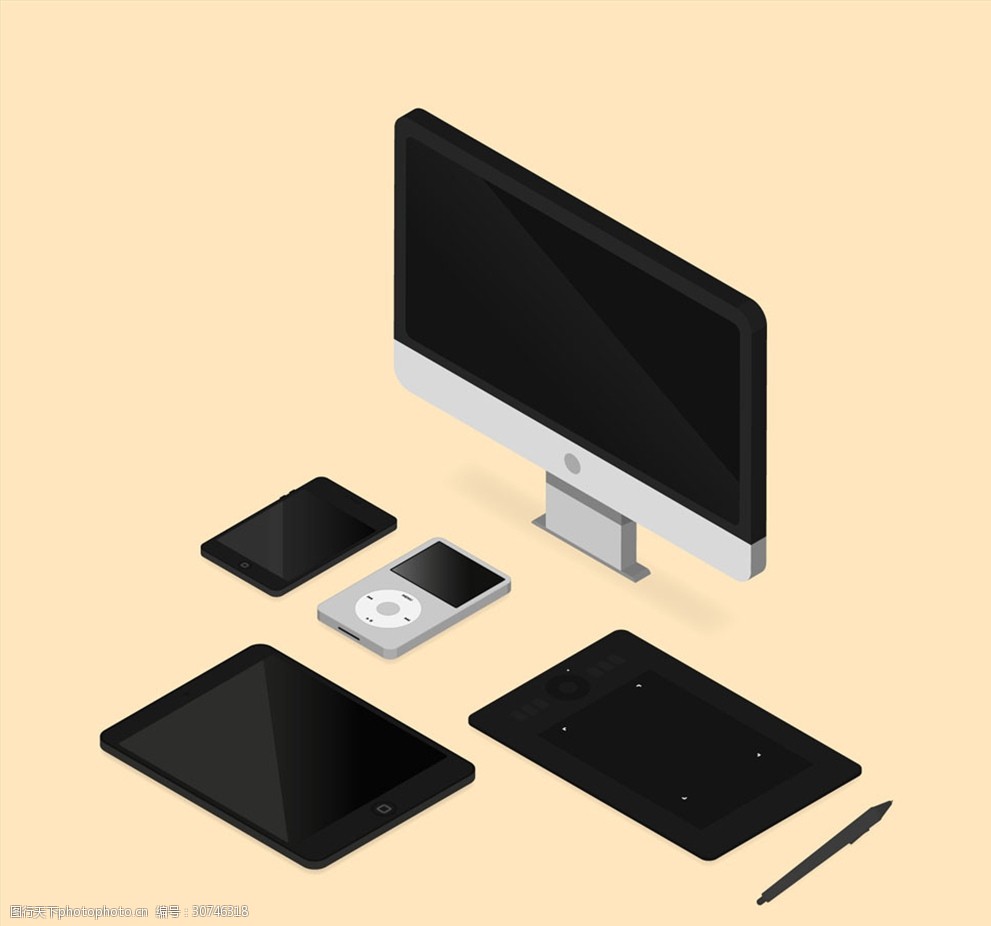 5款立體電子產(chǎn)品矢量素材 電腦配件設(shè)計(jì)新選擇